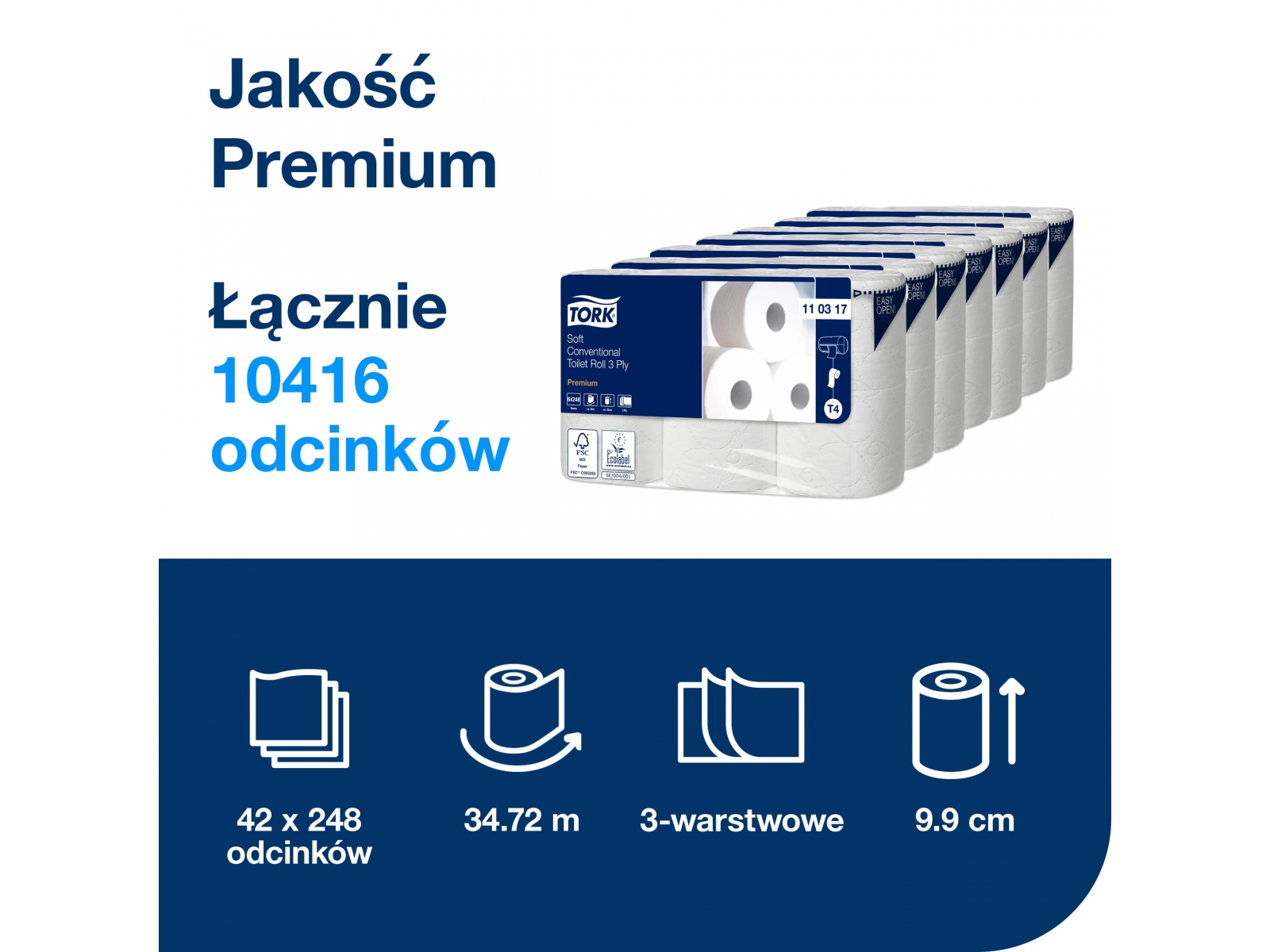Papier toaletowy TORK 110317 PREMIUM T4 (42 rolki/kart) 34,7m 3 warstwy